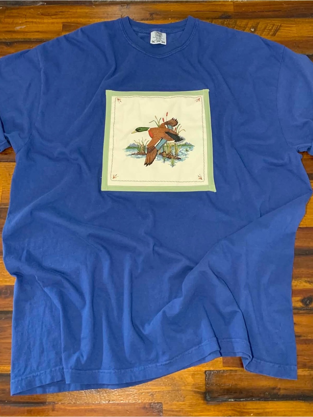 Comfort Colors Blue Short-Sleeve Shirt with Vintage Duck Graphic Patch